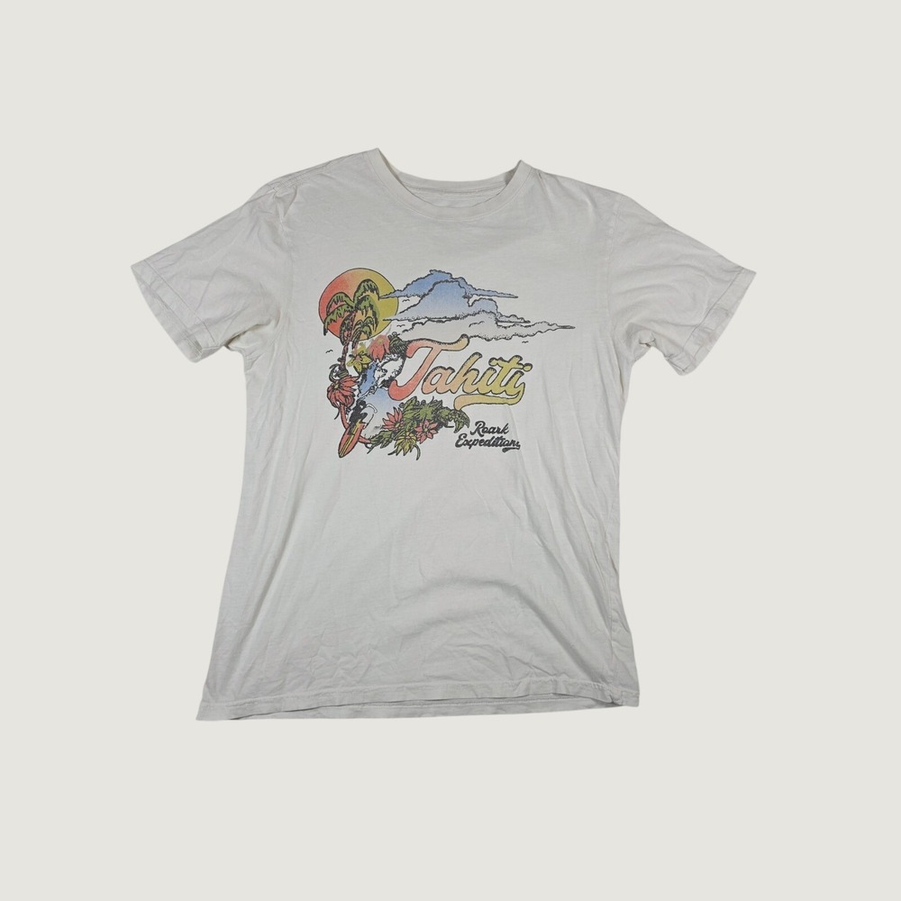 Roark Graphic Tee Tahiti Garment Dyed Premium Cotton Small White Surf Skate